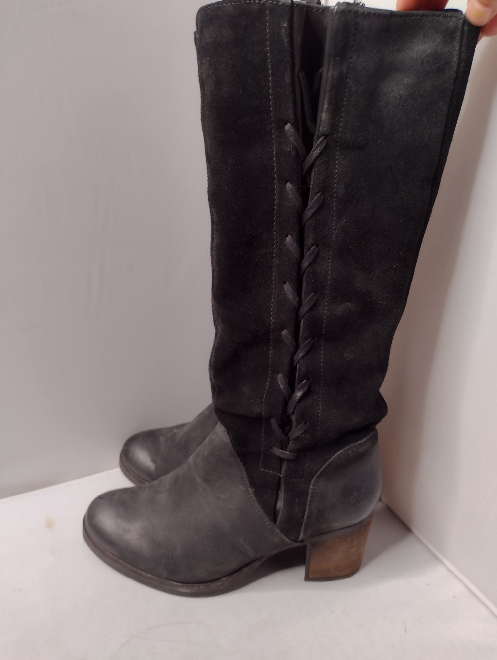 Bos & Co Women's Beacon Leather Suede Knee High Boots 40 Lace Up Block Heel